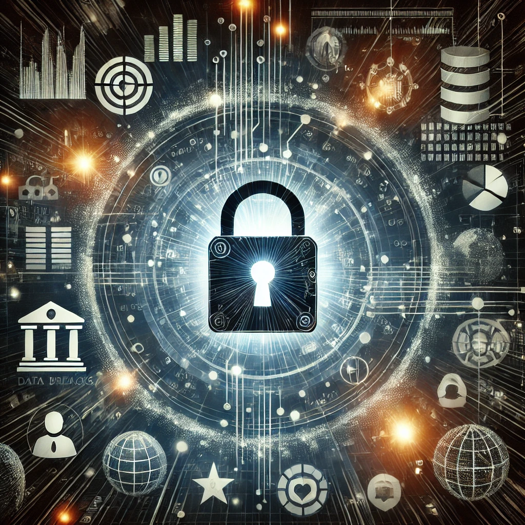 DALL·E-2024-11-19-11.01.24-A-conceptual-illustration-of-a-broken-digital-lock-symbolizing-data-breaches-surrounded-by-glowing-data-streams-and-icons-of-financial-retail-and-.webp